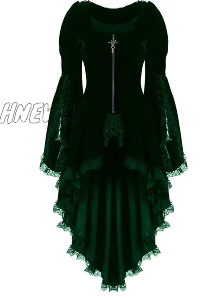 Hnewly Women Gothic Long Sleeve Lace Stitching Velvet Tuxedo Jacket Medieval Aristocratic Ladies