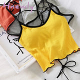 Hnewly Women Halter Tops Backless Bandage Sexy Crop Lingerie Underwear Padded Cotton Summer