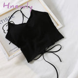 Hnewly Women Halter Tops Backless Bandage Sexy Crop Lingerie Underwear Padded Cotton Summer Black /