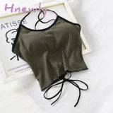 Hnewly Women Halter Tops Backless Bandage Sexy Crop Lingerie Underwear Padded Cotton Summer Green /