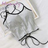 Hnewly Women Halter Tops Backless Bandage Sexy Crop Lingerie Underwear Padded Cotton Summer Grey /