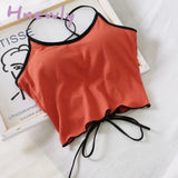 Hnewly Women Halter Tops Backless Bandage Sexy Crop Lingerie Underwear Padded Cotton Summer Red /