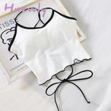 Hnewly Women Halter Tops Backless Bandage Sexy Crop Lingerie Underwear Padded Cotton Summer White /