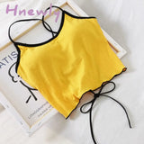 Hnewly Women Halter Tops Backless Bandage Sexy Crop Lingerie Underwear Padded Cotton Summer Yellow