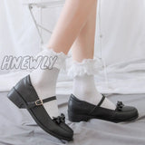 Hnewly Women Lace Mesh Black White Cotton Socks Lolita Style Japanese Maiden Lovely Short Harajuku