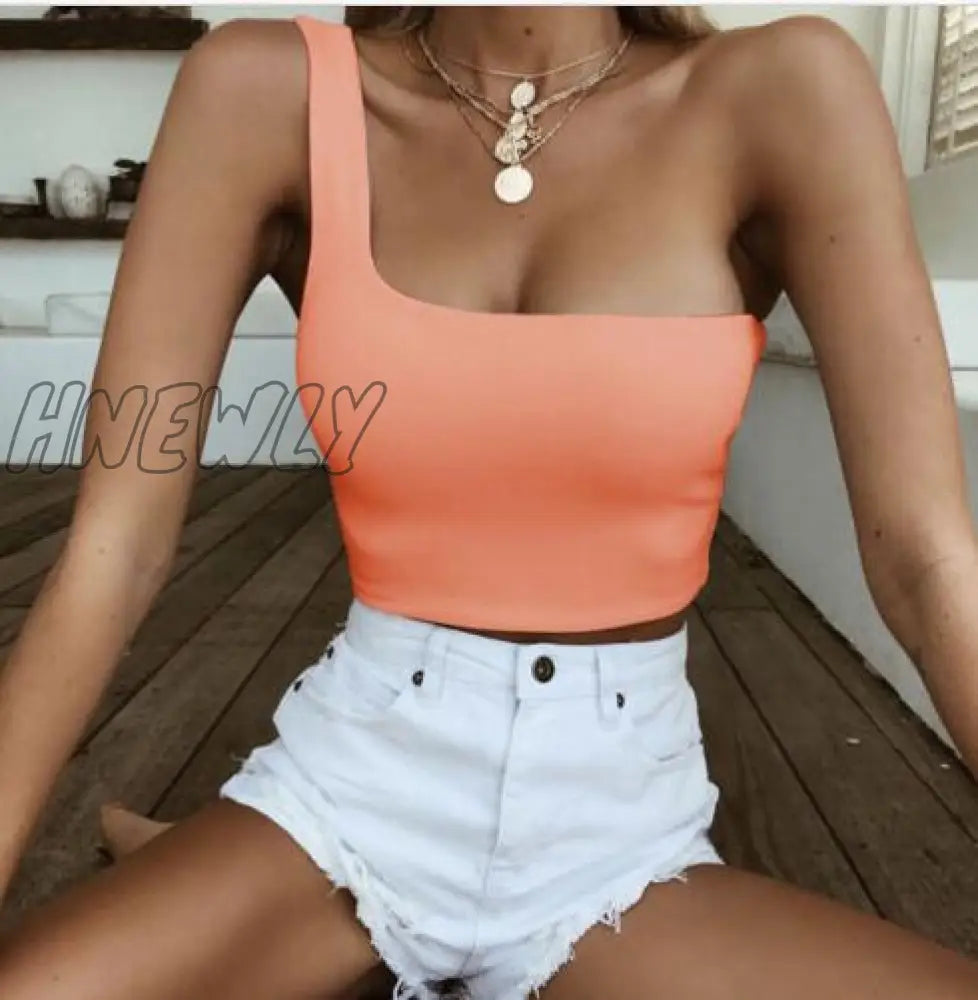 Hnewly Women Lady Female One Shoulder Crop Tops Sleeveless T - Shirt Tank Summer Beach Vest Bare
