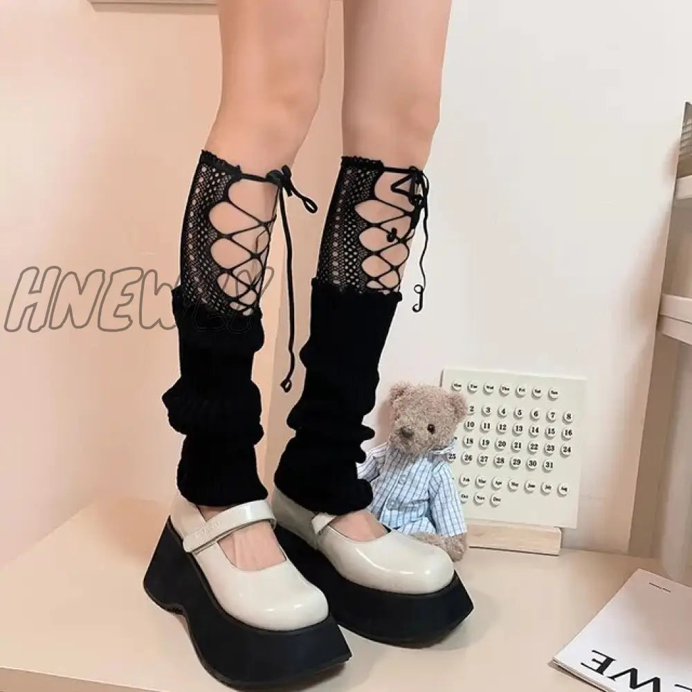 Hnewly Women Lolita Jk Lace Fingerless Gloves Black Gothic Diy Strapping Sunscreen Sleeve Clothing