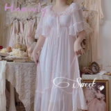 Hnewly Women Lolita Sweet Pink Princess Dress Vintage Royal Style Lace Mesh Nightgowns.Ladies Tulle Pajamas Nightdress Home Sleepwear