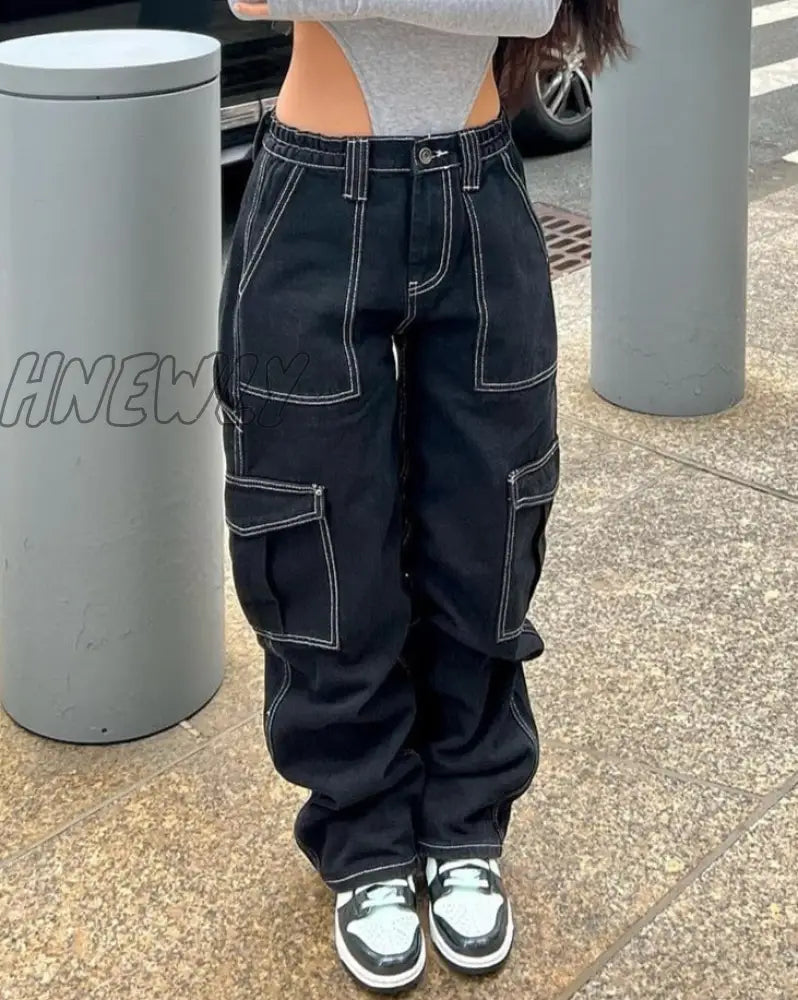 Hnewly Women Low Waist Y2K Jeans Wide Leg Baggy Cargo Pants Casual Loose Boyfriends Trousers