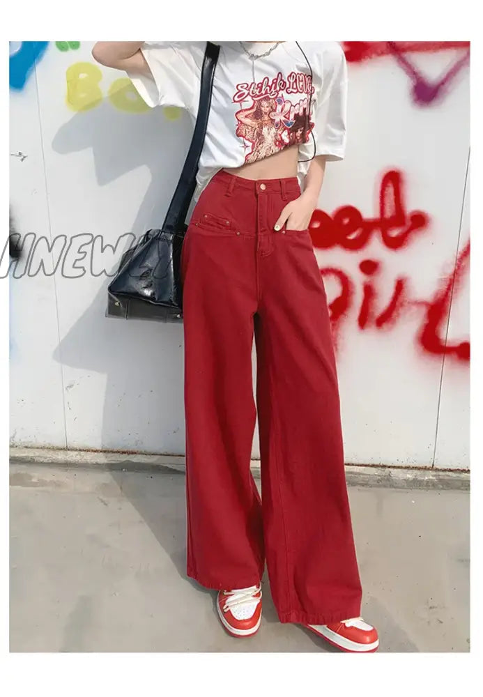 Hnewly Women Low Waist Y2K Jeans Wide Leg Baggy Cargo Pants Casual Loose Boyfriends Trousers