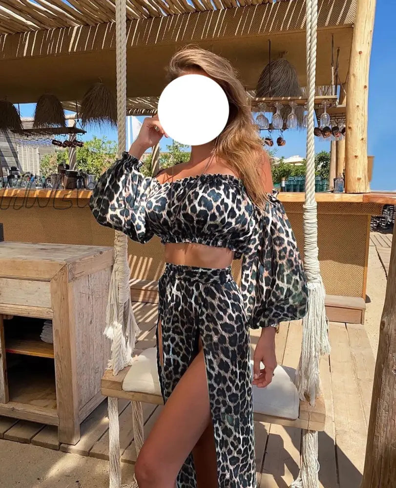 Hnewly Women Mesh Sheer Bikini Cover-Ups Set See-Through Long Sleeve Crop Tops And Cover Up Skirts