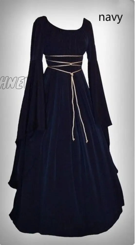 Hnewly Women Middle Age Vintage Costumes Medieval Dress Gothic Dresses Floor Length Cosplay Retro