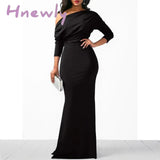 Hnewly Women Oblique Shoulder Slim Folds Long Dress Elegant Evening Party Floor Length Dresses