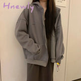 Hnewly Women Oversized Hoodies Autumn Casual Solid Zipper Sweatshirts Korean Version Loose Thin