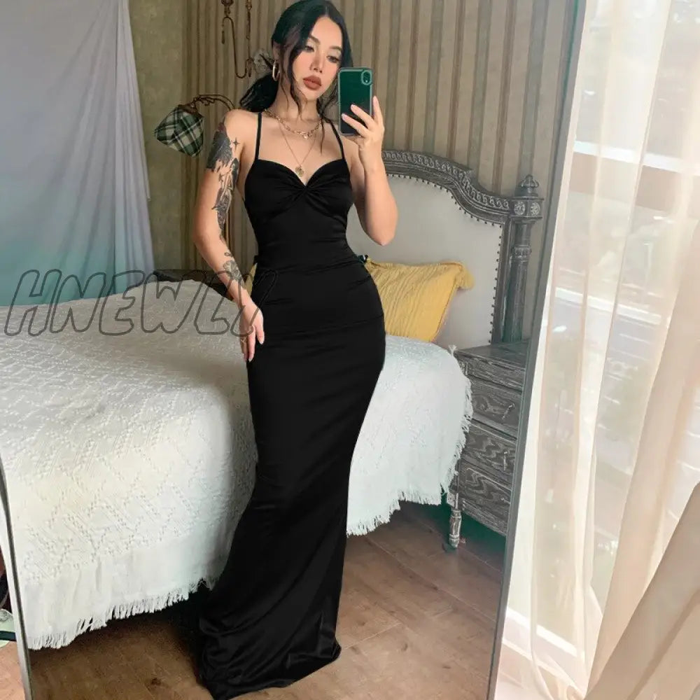 Hnewly Women Party Dress New Arrivals Maxi Satin Bodycon Green Halter Backless Sexy Celebrity Club