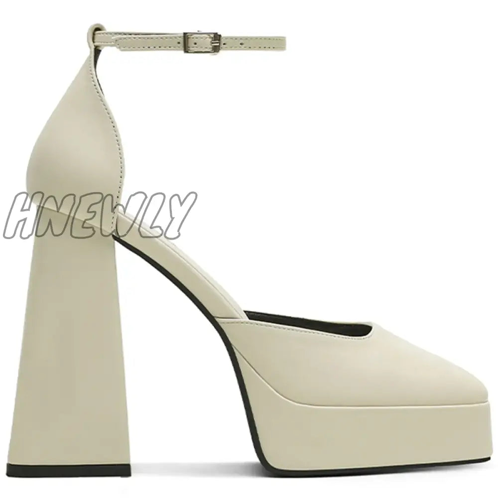 Hnewly Women Platform Mary Jane Shoes Female 2024 Spring 13.5Cm Super High Heels Ladies Square Toe
