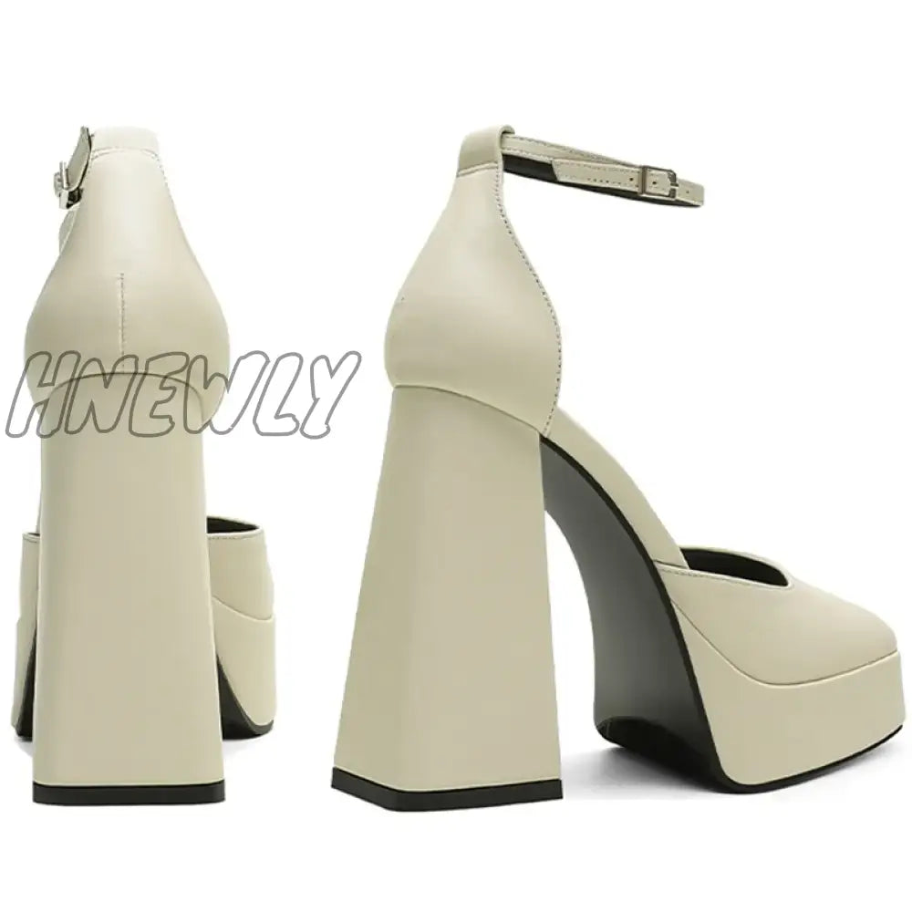 Hnewly Women Platform Mary Jane Shoes Female 2024 Spring 13.5Cm Super High Heels Ladies Square Toe