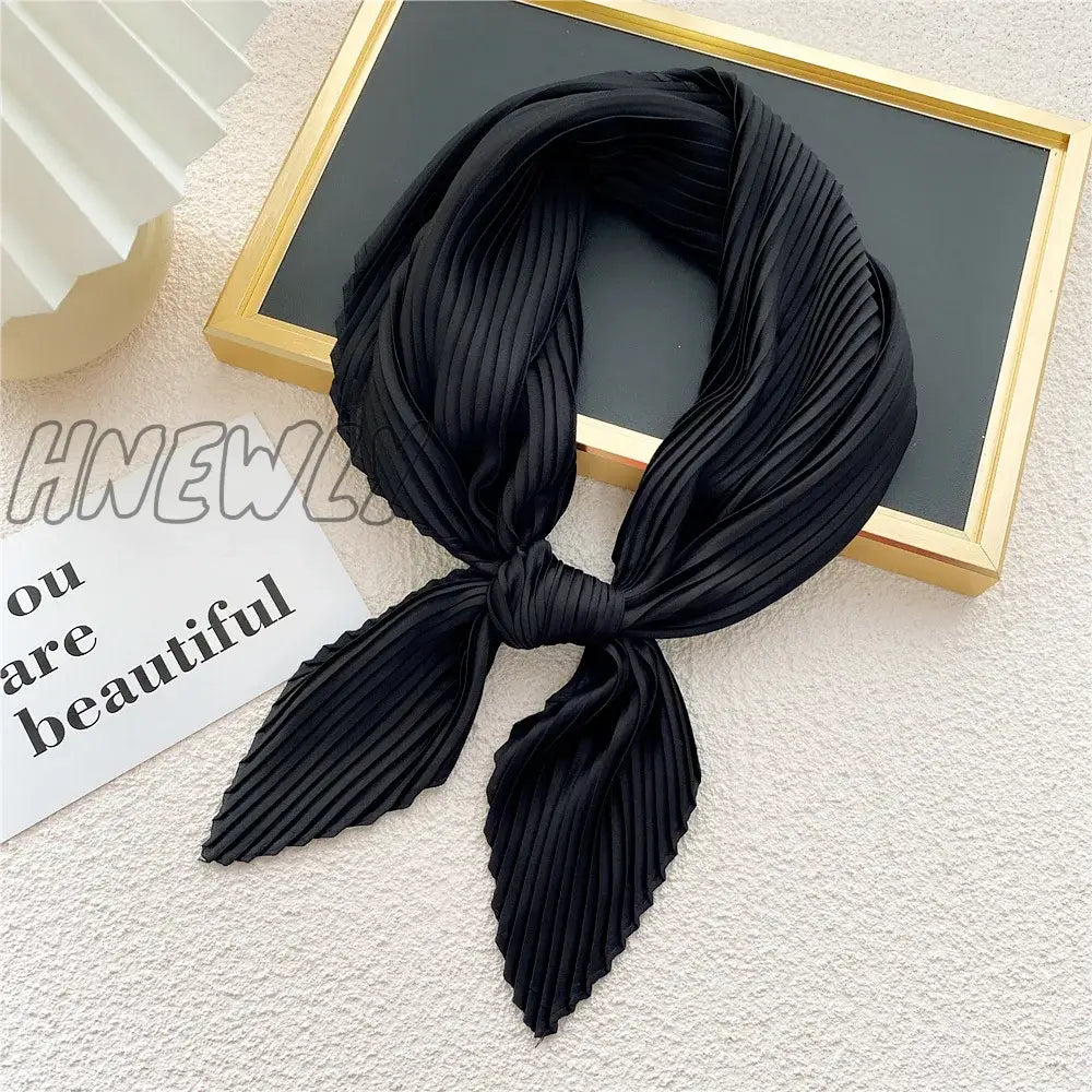 Hnewly Women Pleated Satin Scarf Headscarf Neckerchief Skinny Ribbon Square Hair Tie Band Kerchief