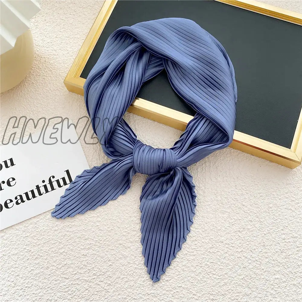 Hnewly Women Pleated Satin Scarf Headscarf Neckerchief Skinny Ribbon Square Hair Tie Band Kerchief