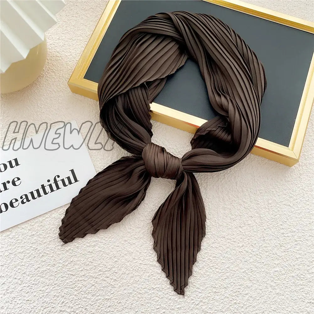 Hnewly Women Pleated Satin Scarf Headscarf Neckerchief Skinny Ribbon Square Hair Tie Band Kerchief