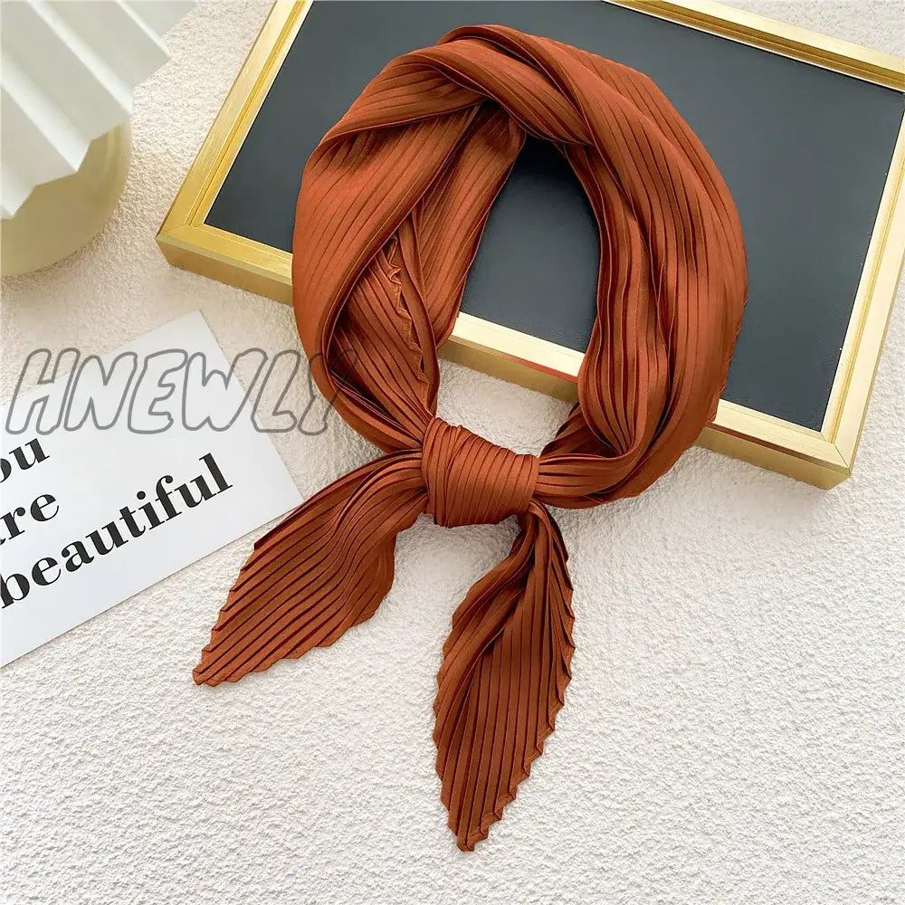 Hnewly Women Pleated Satin Scarf Headscarf Neckerchief Skinny Ribbon Square Hair Tie Band Kerchief