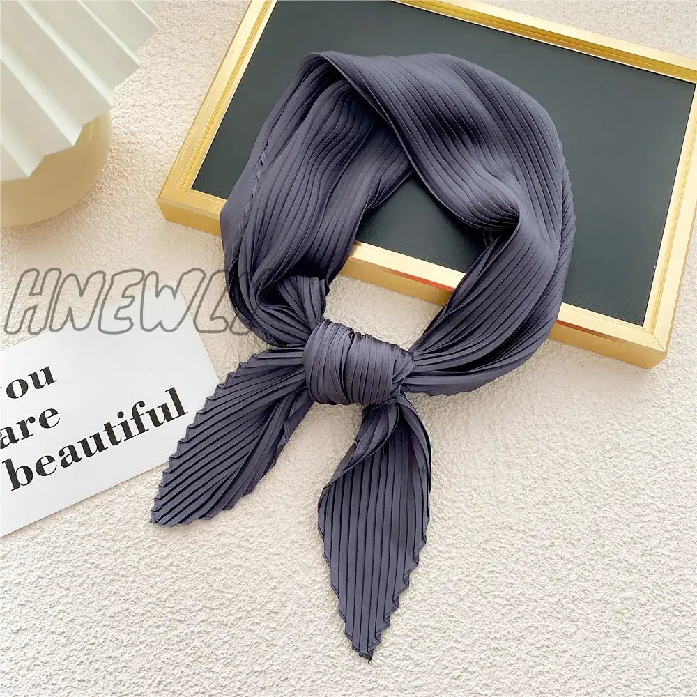 Hnewly Women Pleated Satin Scarf Headscarf Neckerchief Skinny Ribbon Square Hair Tie Band Kerchief