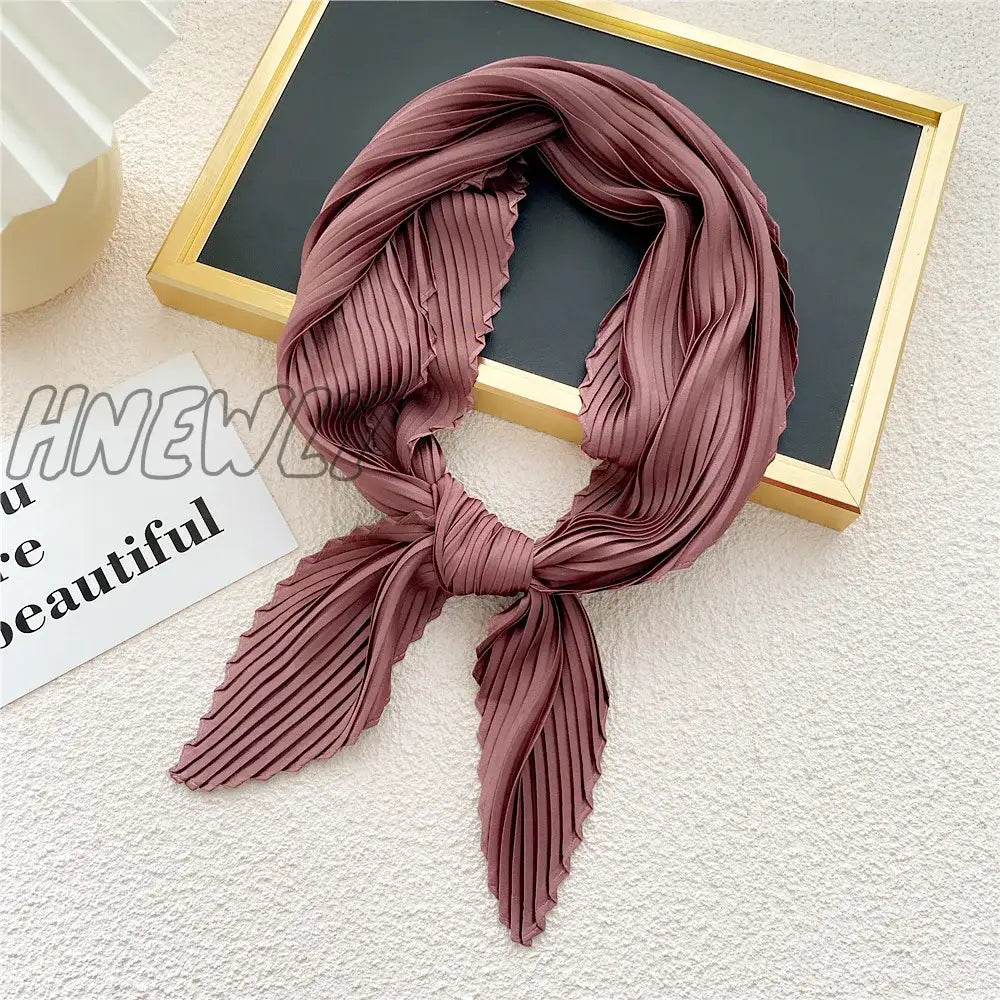 Hnewly Women Pleated Satin Scarf Headscarf Neckerchief Skinny Ribbon Square Hair Tie Band Kerchief