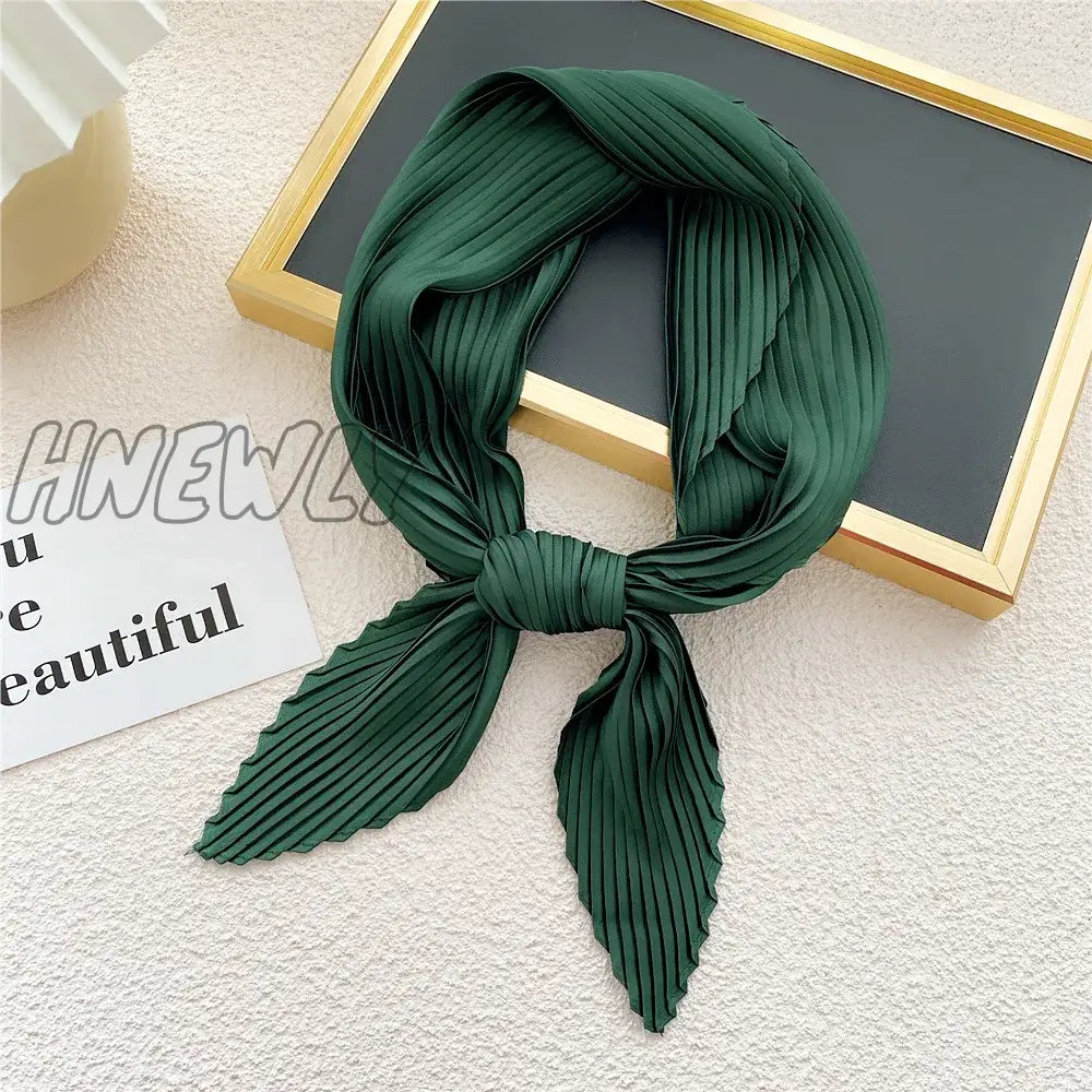 Hnewly Women Pleated Satin Scarf Headscarf Neckerchief Skinny Ribbon Square Hair Tie Band Kerchief