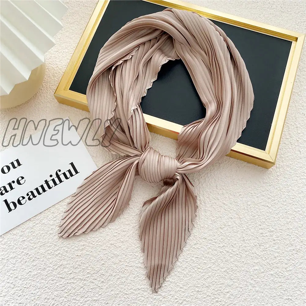 Hnewly Women Pleated Satin Scarf Headscarf Neckerchief Skinny Ribbon Square Hair Tie Band Kerchief
