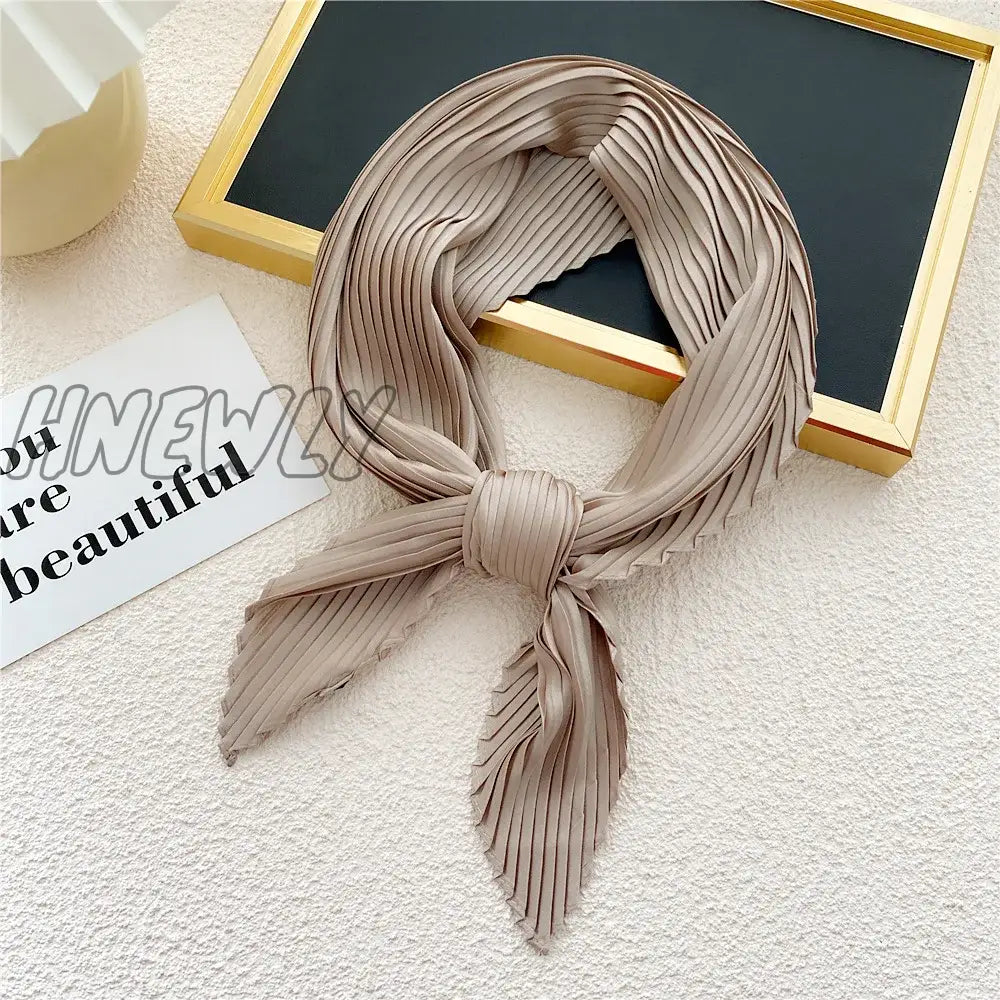 Hnewly Women Pleated Satin Scarf Headscarf Neckerchief Skinny Ribbon Square Hair Tie Band Kerchief