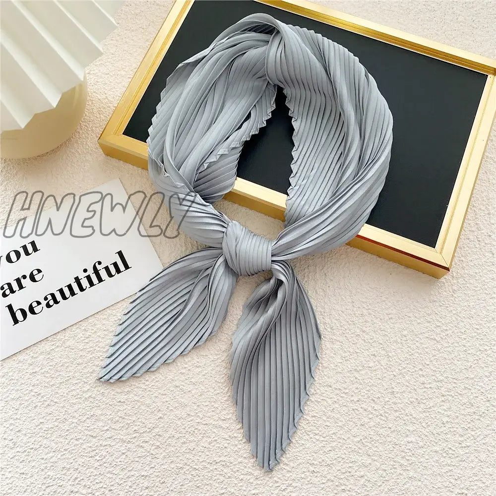 Hnewly Women Pleated Satin Scarf Headscarf Neckerchief Skinny Ribbon Square Hair Tie Band Kerchief