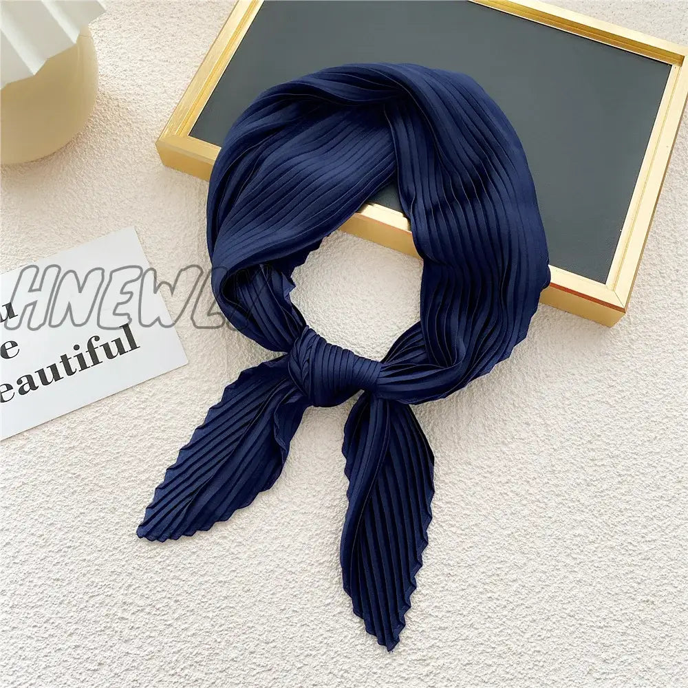 Hnewly Women Pleated Satin Scarf Headscarf Neckerchief Skinny Ribbon Square Hair Tie Band Kerchief