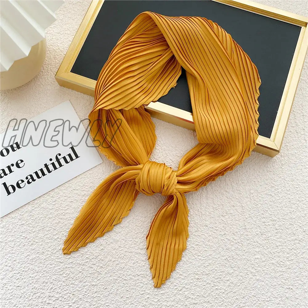 Hnewly Women Pleated Satin Scarf Headscarf Neckerchief Skinny Ribbon Square Hair Tie Band Kerchief