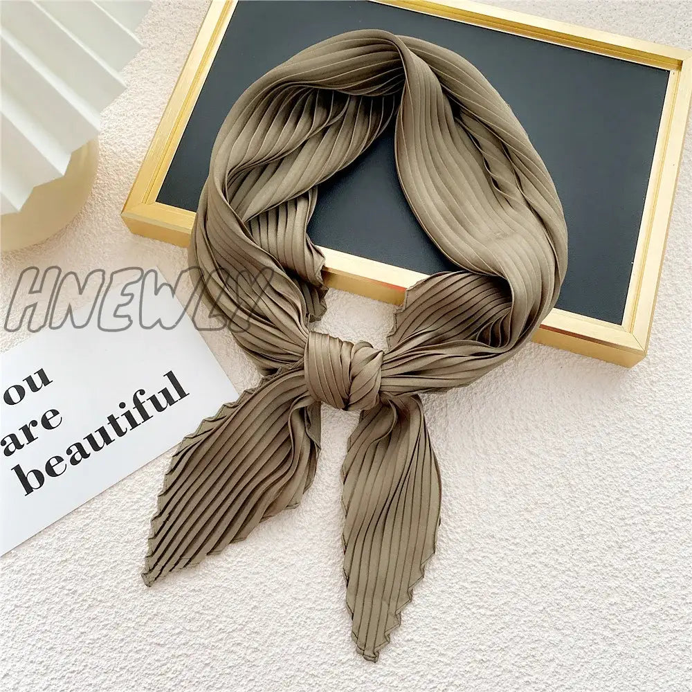 Hnewly Women Pleated Satin Scarf Headscarf Neckerchief Skinny Ribbon Square Hair Tie Band Kerchief