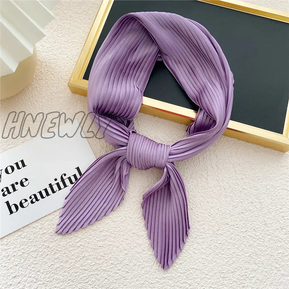 Hnewly Women Pleated Satin Scarf Headscarf Neckerchief Skinny Ribbon Square Hair Tie Band Kerchief