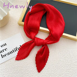 Hnewly Women Pleated Satin Scarf Headscarf Neckerchief Skinny Ribbon Square Hair Tie Band Kerchief