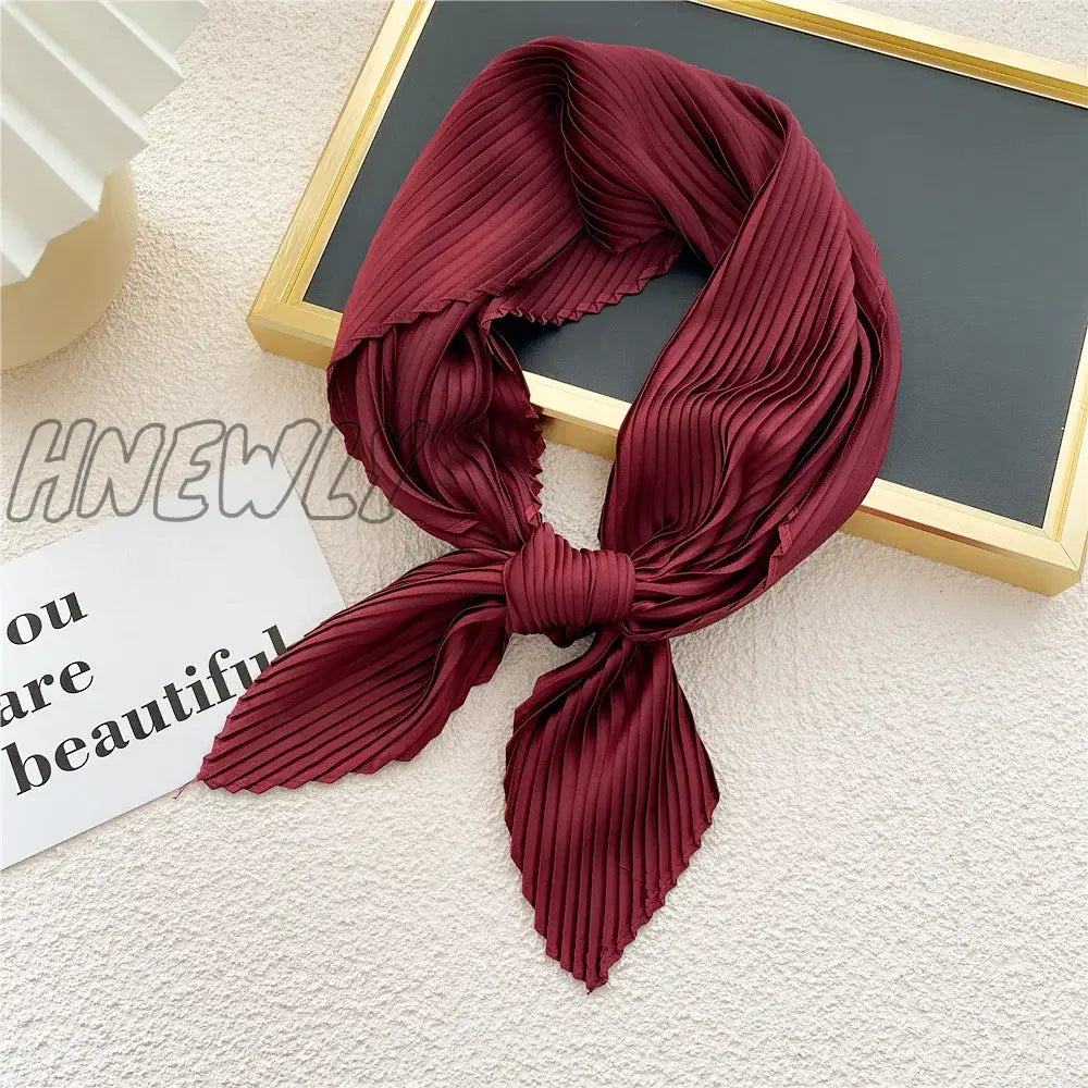 Hnewly Women Pleated Satin Scarf Headscarf Neckerchief Skinny Ribbon Square Hair Tie Band Kerchief