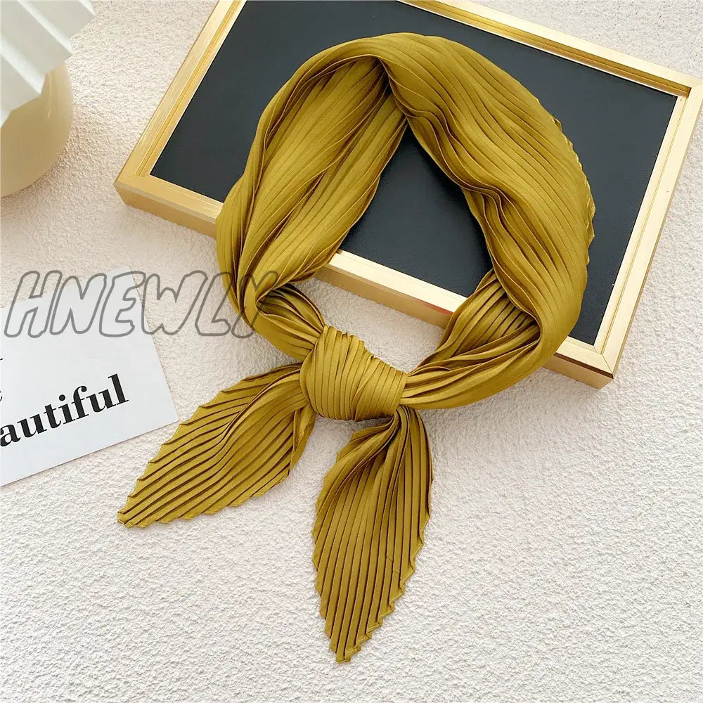 Hnewly Women Pleated Satin Scarf Headscarf Neckerchief Skinny Ribbon Square Hair Tie Band Kerchief