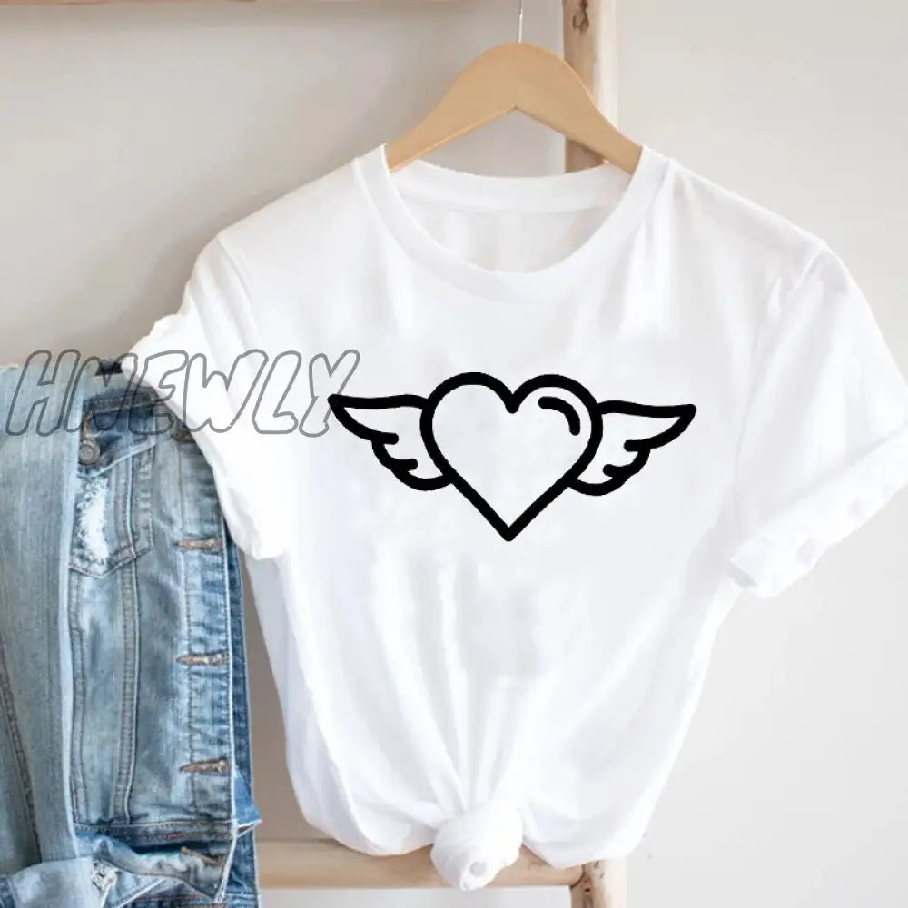 Hnewly Women Printing Butterfly 90S Sweet Love Kawaii Valentine’s Day Fashion Clothes Print Tee