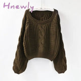 Hnewly Women Pull Sweaters New Yellow Sweater Jumpers Candy Color Harajuku Chic Short Twisted Army