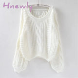 Hnewly Women Pull Sweaters New Yellow Sweater Jumpers Candy Color Harajuku Chic Short Twisted Beige