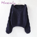 Hnewly Women Pull Sweaters New Yellow Sweater Jumpers Candy Color Harajuku Chic Short Twisted Blue