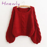 Hnewly Women Pull Sweaters New Yellow Sweater Jumpers Candy Color Harajuku Chic Short Twisted