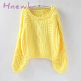 Hnewly Women Pull Sweaters New Yellow Sweater Jumpers Candy Color Harajuku Chic Short Twisted Gold
