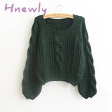 Hnewly Women Pull Sweaters New Yellow Sweater Jumpers Candy Color Harajuku Chic Short Twisted Green