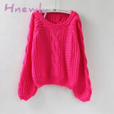 Hnewly Women Pull Sweaters New Yellow Sweater Jumpers Candy Color Harajuku Chic Short Twisted Pink