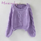Hnewly Women Pull Sweaters New Yellow Sweater Jumpers Candy Color Harajuku Chic Short Twisted