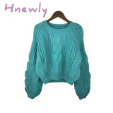 Hnewly Women Pull Sweaters New Yellow Sweater Jumpers Candy Color Harajuku Chic Short Twisted Sky