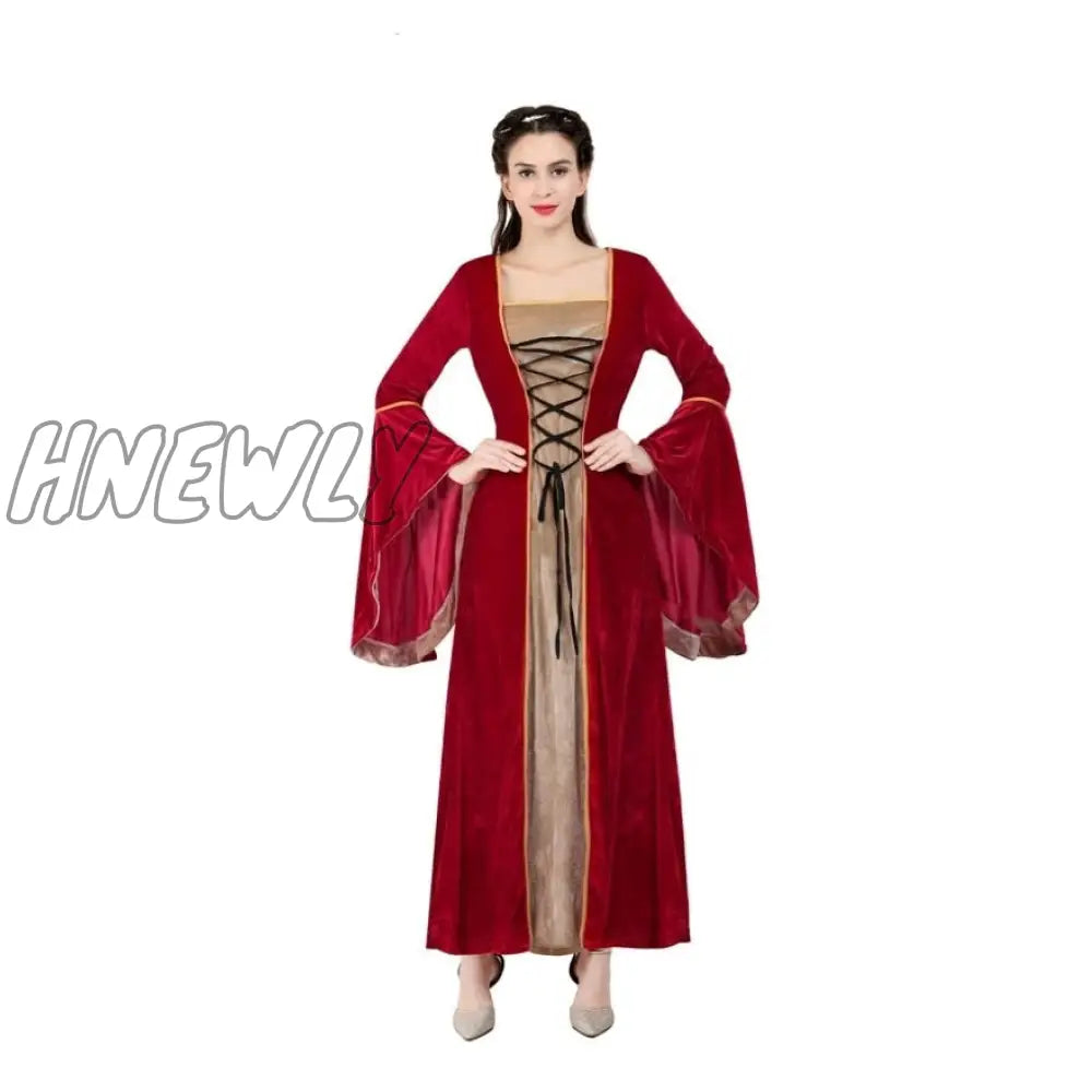 Hnewly Women Renaissance Irish Deluxe Velvet Dress Victorian Medieval Long Retro Fancy Gown