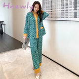 Hnewly Women’s Pajamas Set V Neck Design Luxury Cross Letter Print Sleepwear Silk Like Home